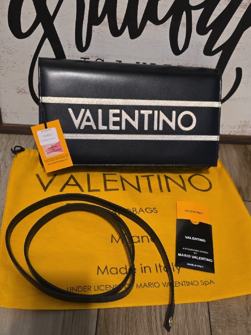 Valentino Black Leather Logo Clutch with Silver Accent - Picture 2 of 11